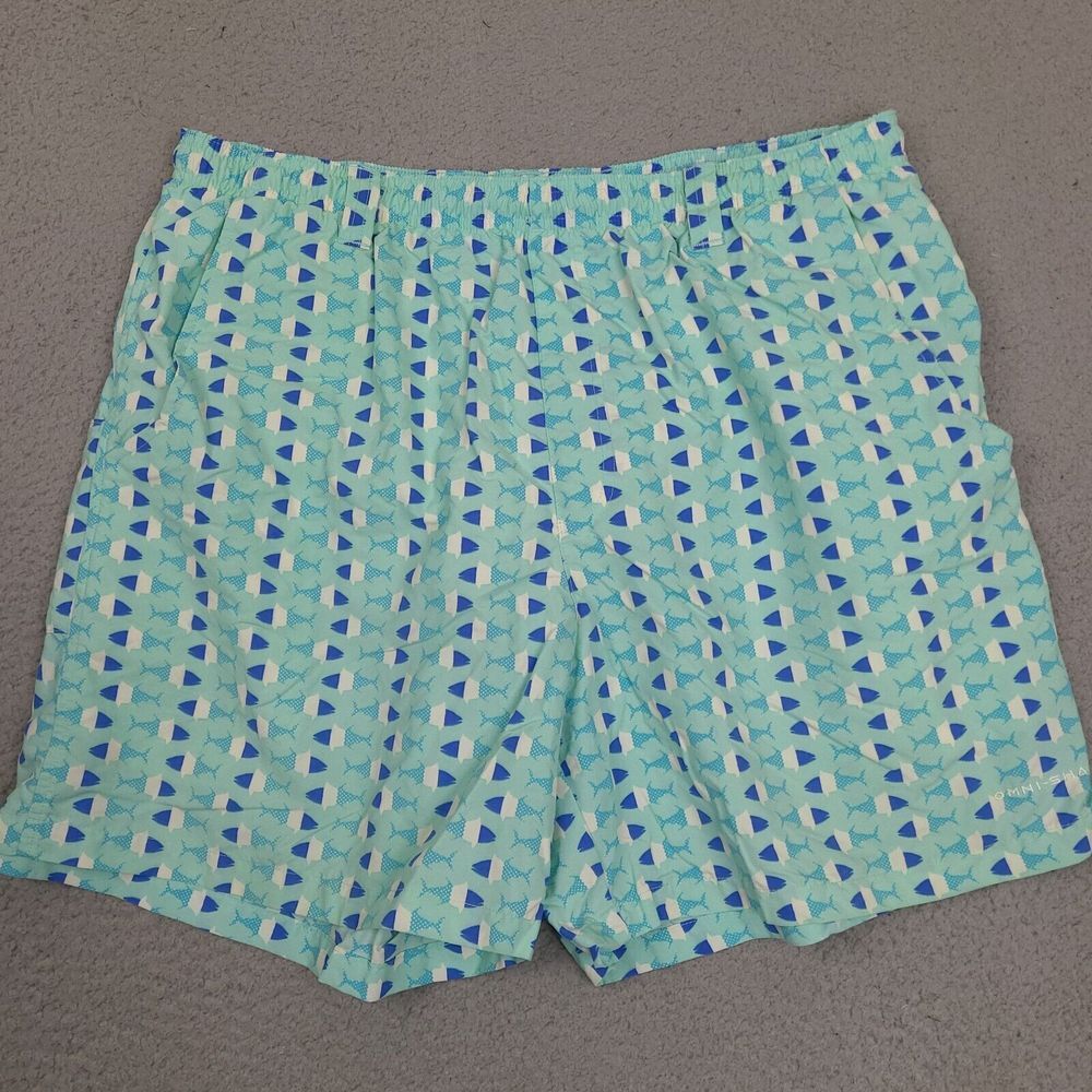 Columbia PFG Swim Trunks Mens Large 33 Blue Omni-Shade Fishing Shorts Hawaiian